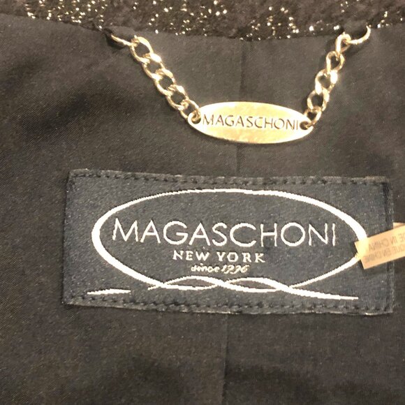 MAGASCHONI Black/ Lavender/ Silver Tweed Cropped Blazer Jacket Snap Closure Sz L - Picture 6 of 7